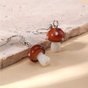 Glass Toadstool Drop Earrings